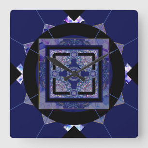 Blue Rosace Square Wall Clock