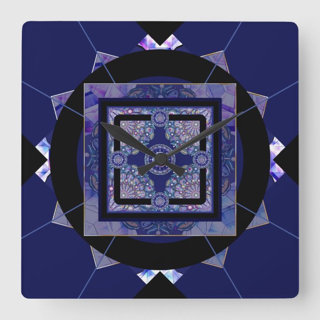 Blue Rosace Square Wall Clock (Front)