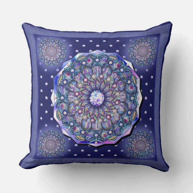 Blue Rosace Throw Pillow (Front)