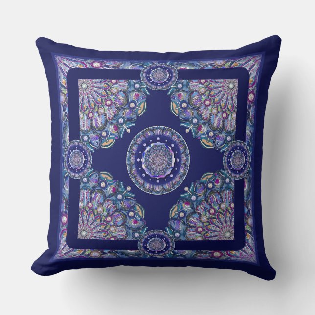 Blue Rosace Throw Pillow (Front)