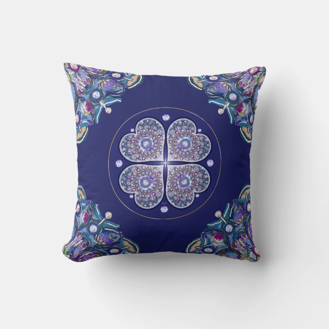 Blue Rosace Throw Pillow (Front)
