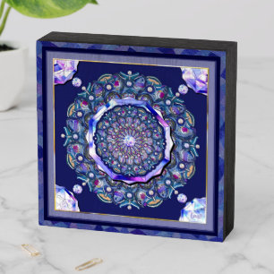 Blue Rosace  Wooden Box Sign