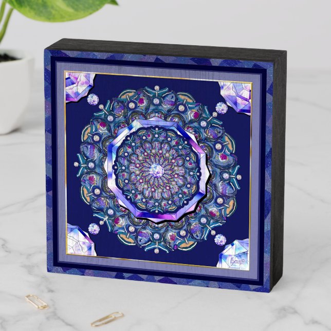 Blue Rosace  Wooden Box Sign (In Situ Horizontal)