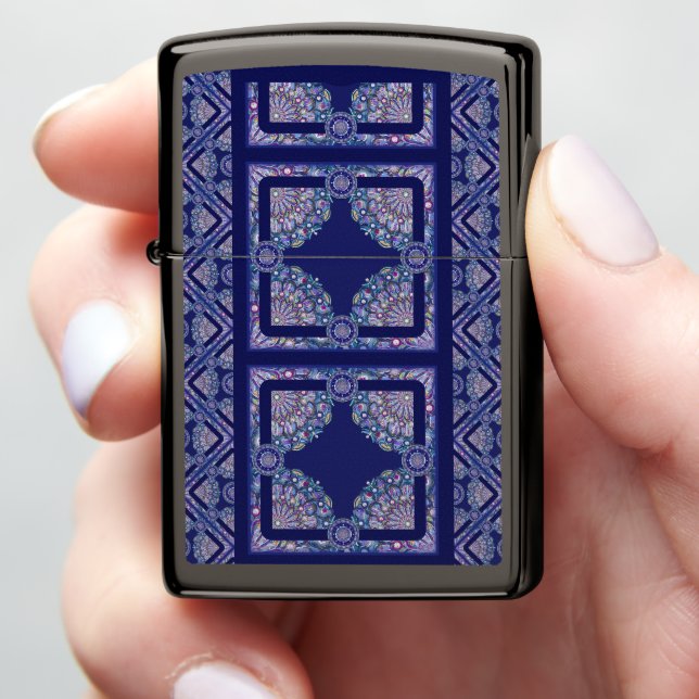 Blue Rosace Zippo Lighter (In Hand)