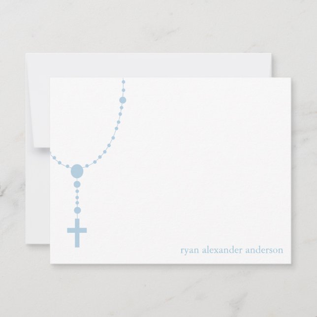 Blue Rosary Baptism Thank You Notes (Front)
