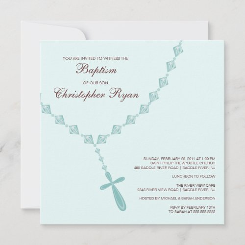 Blue Rosary Beads Baby Boy Baptism Inviation Invitation