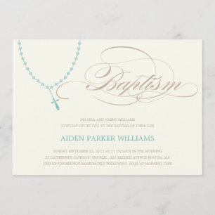 BLUE ROSARY BEADS BAPTISM INVITATION