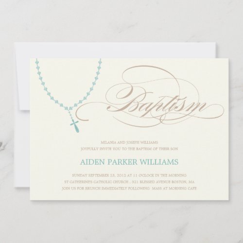 BLUE ROSARY BEADS  BAPTISM INVITATION