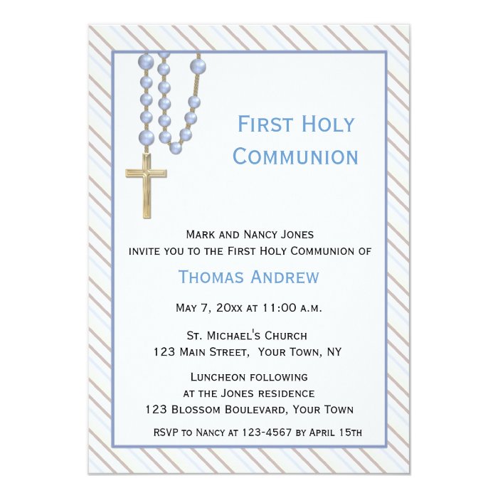 Blue Rosary Beads, Stripes, Religious Invitation | Zazzle