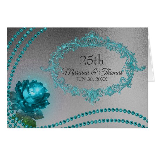 Blue Rose And Beads Cards (Front Horizontal)