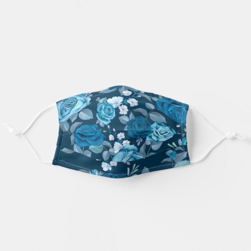 Blue rose and daisy floral pattern navy trendy adult cloth face mask