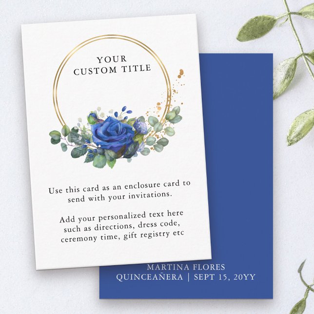 Blue Rose and Eucalyptus Custom Reception Details Enclosure Card (Create your own enclosure card with any additional information to accompany your invitations)