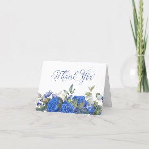 Blue Rose and Eucalyptus Elegant Calligraphy Letterpress Thank You Card