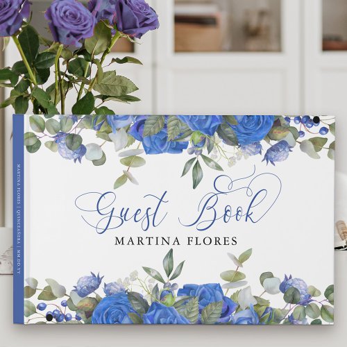 Blue Rose and Eucalyptus Elegant Floral Guest Book