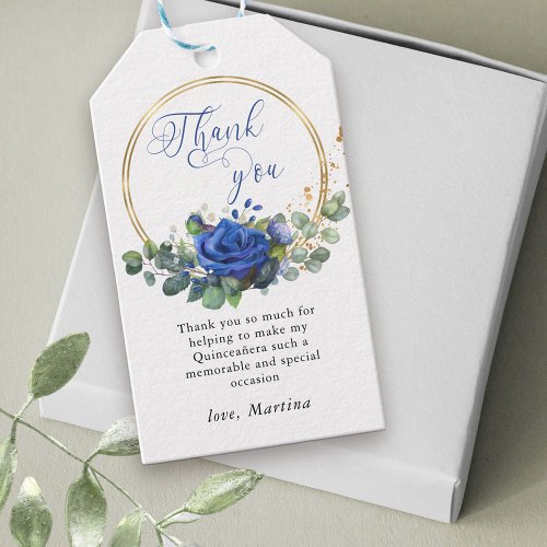 Blue Rose and Eucalyptus Thank You Favor Gift Tags