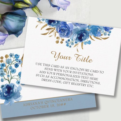 Blue Rose and Gold Leaf Reception Enclosure Card