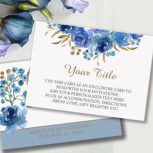 Blue Rose and Gold Leaf Reception Enclosure Card (Creator Uploaded)