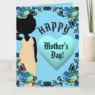 Blue Rose and Heart African American Mother's Day  Card