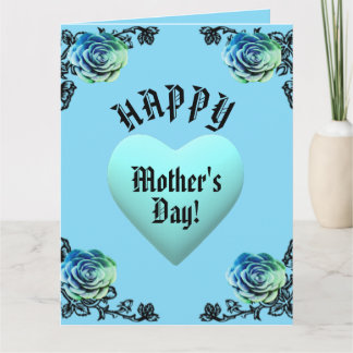 Blue Rose and Heart Lace Mother's Day Card