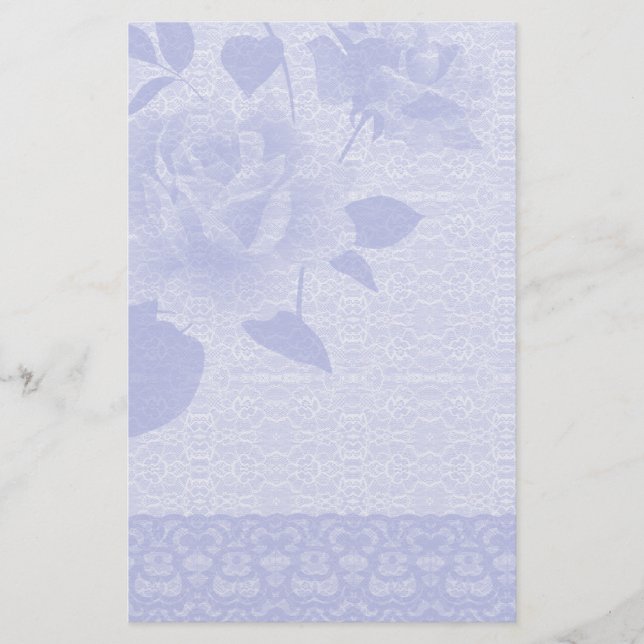 Blue Rose and Lace Paper Stationery (Front)