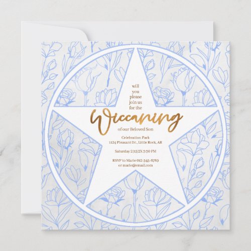 Blue Rose Baby Boy Wiccaning Naming Ceremony Invitation