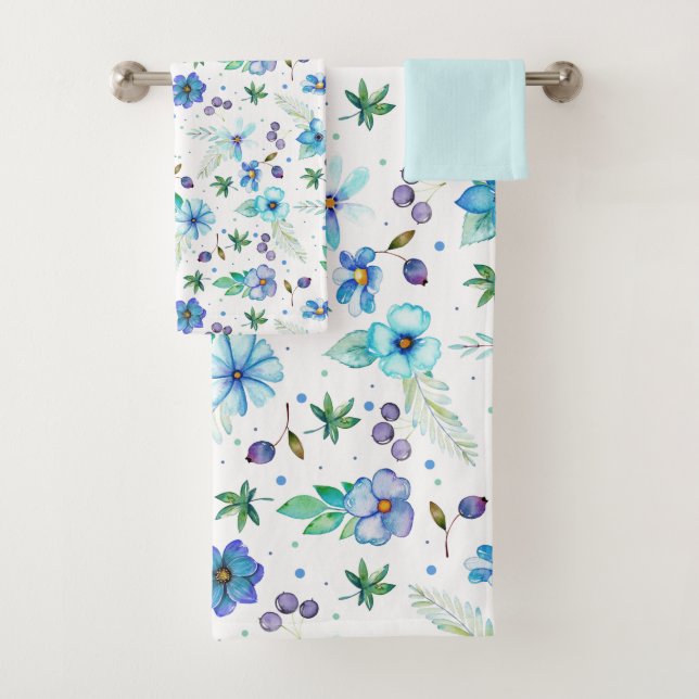 Blue rose bath towel set (Insitu)