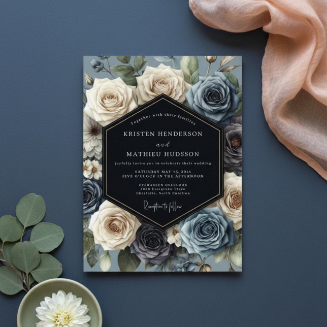 Blue Rose Bloom Wedding Invitation (Creator Uploaded)