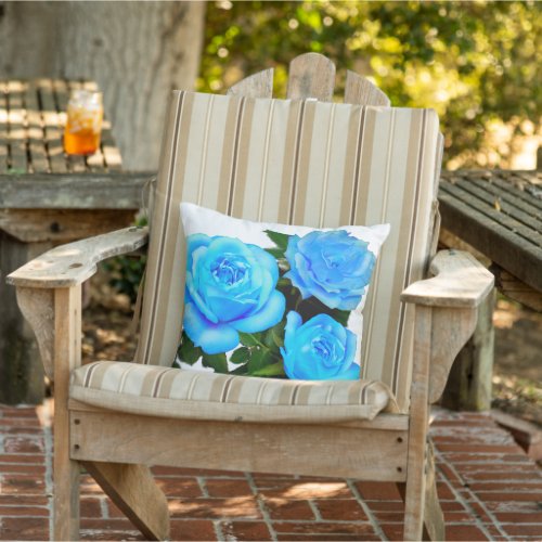 Blue rose blue flowers outdoor pillow