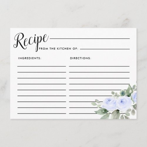Blue Rose Botanical Bridal Shower Recipe Card