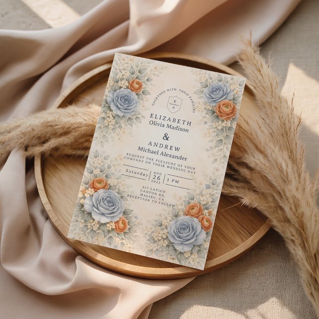 Blue Rose Botanical Wedding Invitation (Creator Uploaded)