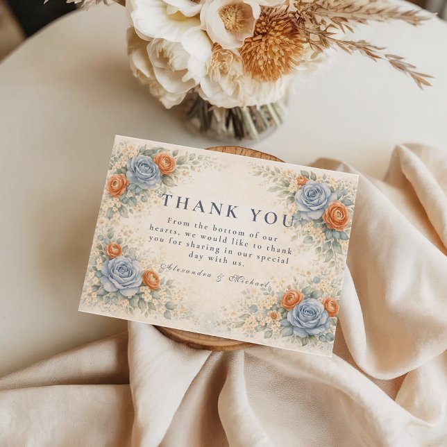 Blue Rose Botanical Wedding Thank You Card (Creator Uploaded)