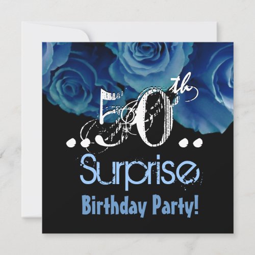 Blue Rose Bouquet 50th Surprise Birthday Party Custom Invitations