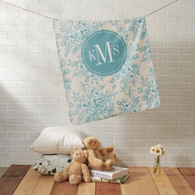 Blue Rose Bouquet Garden Floral Pattern Baby Blanket (In Situ)
