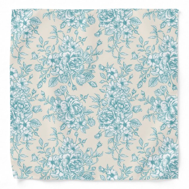 Blue Rose Bouquet Garden Floral Pattern Bandana (Front)