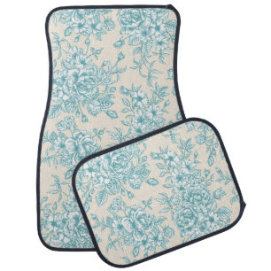 Blue Rose Bouquet Garden Floral Pattern Car Floor Mat