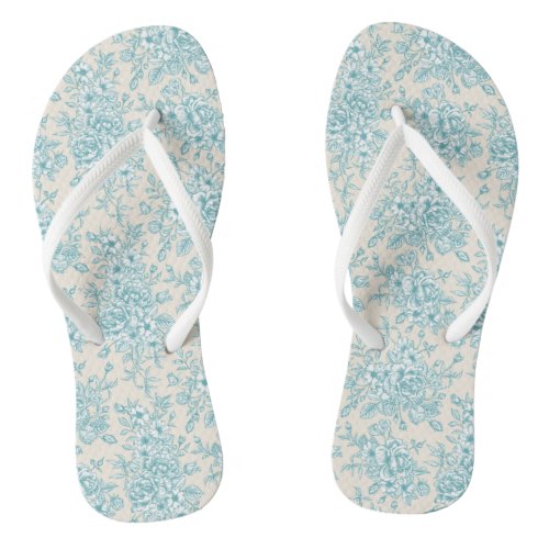 Blue Rose Bouquet Garden Floral Pattern Flip Flops