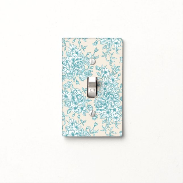 Blue Rose Bouquet Garden Floral Pattern Light Switch Cover (In Situ)