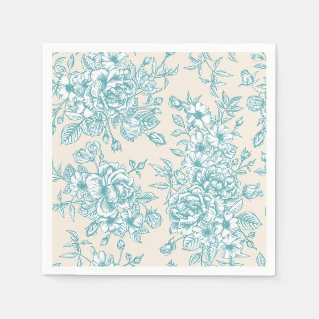 Blue Rose Bouquet Garden Floral Pattern Napkins (Front)