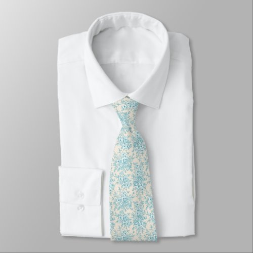 Blue Rose Bouquet Garden Floral Pattern Neck Tie