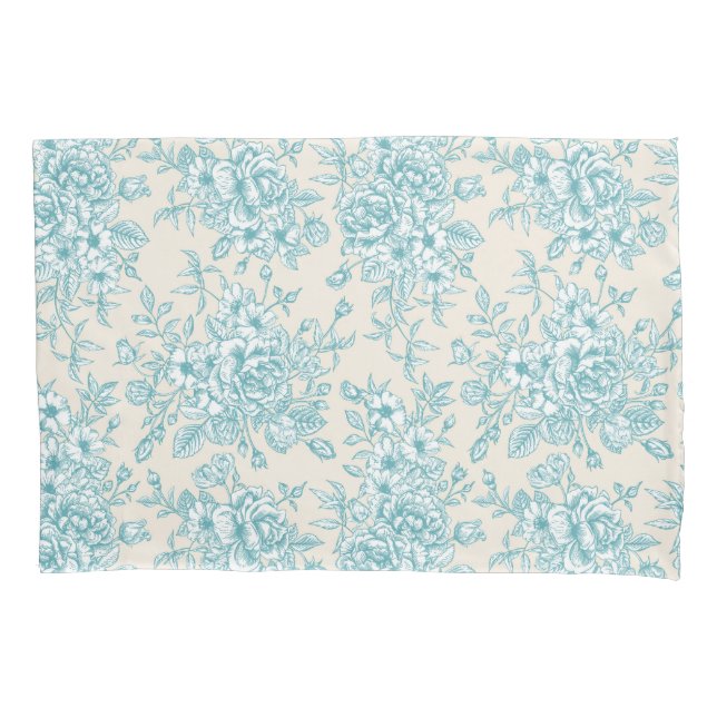 Blue Rose Bouquet Garden Floral Pattern Pillow Case (Front)