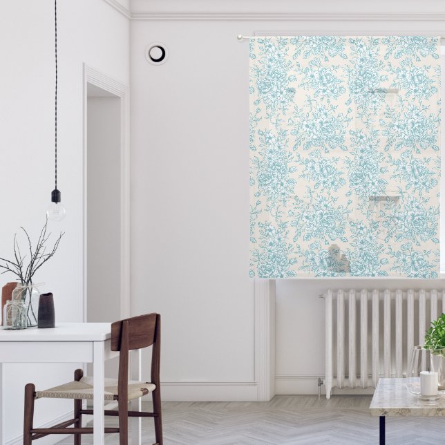 Blue Rose Bouquet Garden Floral Pattern Sheer Curtains (Living Room)