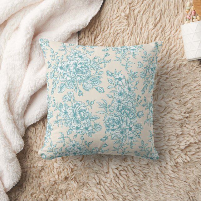 Blue Rose Bouquet Garden Floral Pattern Throw Pillow (Blanket)