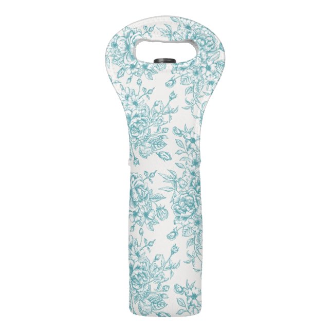 Blue Rose Bouquet Garden Floral Pattern Wine Bag (Front)