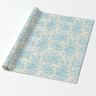Blue Rose Bouquet Garden Floral Pattern Wrapping Paper