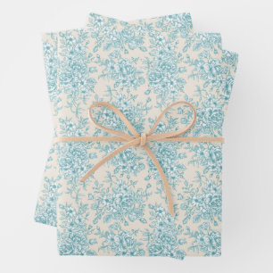 Blue Rose Bouquet Garden Floral Pattern Wrapping Paper Sheets