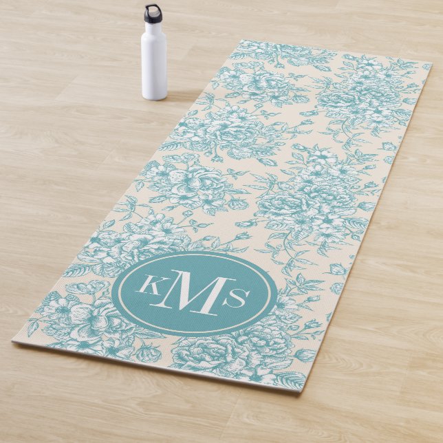 Blue Rose Bouquet Garden Floral Pattern Yoga Mat (In Situ)