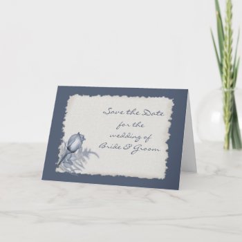 Blue Rose Bud - Save The Date Announcement by AJsGraphics at Zazzle