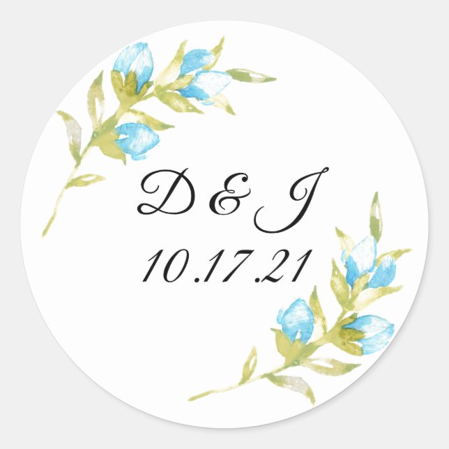 Blue Rose Bud Wedding Classic Round Sticker (Front)