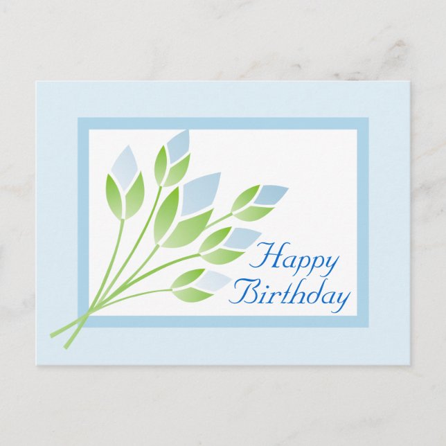 Blue Rose Buds Happy Birthday Postcard (Front)