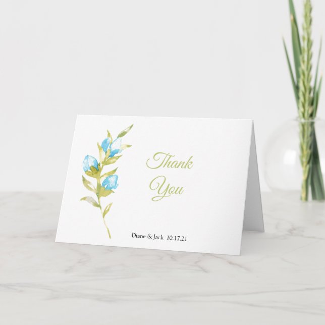 Blue Rose Buds Wedding Thank You Cards (Front)